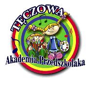 Logo Przedszkola, chłopiec i dziewczynka z farbami w ręku stoją na tle tęczy.