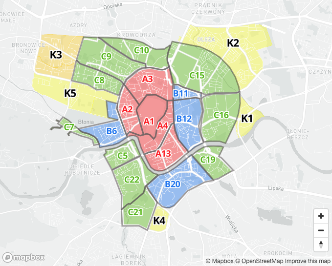 Mapa obszaru płatnego parkowania